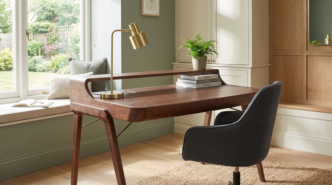 Stylish home office with mid-century modern desk
